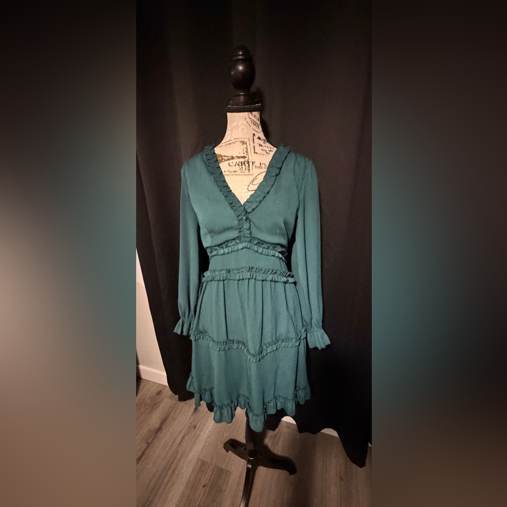 Elegant Teal Ruffle Dress